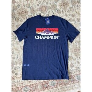 Champion Shirt Mens XLT Navy Blue Mountain Sunset Graphic Logo Tee Outdoor